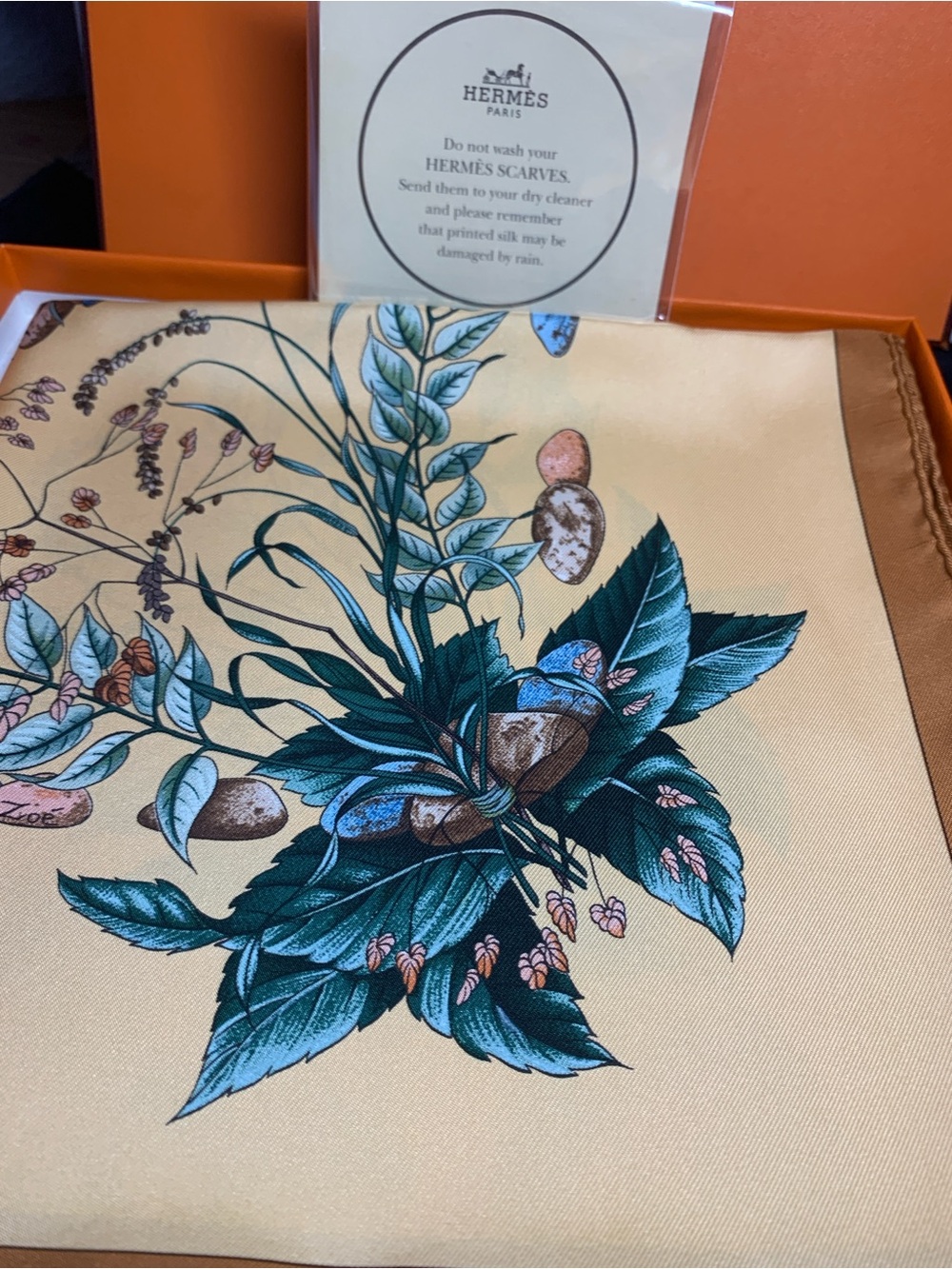 Hermes Silk Scarf in Golden and Tan Tones